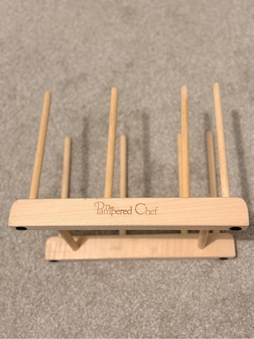Pampered Chef Stoneware Pan Lid Storage Rack Wooden Adjustable #2141 Made US